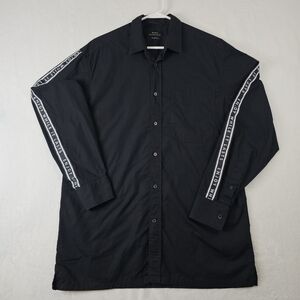 Zara Button Down Large Shirt Long Sleeve Slogan Taping Enjoy While It Last Black